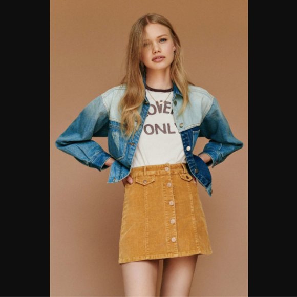 UO BDG Corduroy Button Front Yellow Mini Skirt - Picture 3 of 8